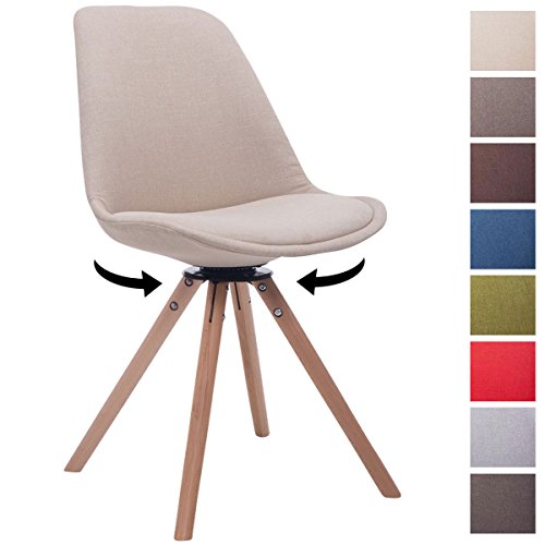 CLP Design Retro-Stuhl TROYES RUND, Stoff-Sitz, gepolstert, drehbar Creme, Holzgestell Farbe natura, Bein-Form rund