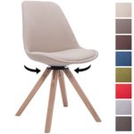 CLP Design Retro-Stuhl TROYES SQUARE, Stoff-Sitz gepolstert, drehbar creme, Holzgestell Farbe natura, Bein-Form eckig