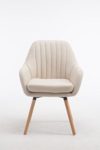 CLP Retro-Stuhl mit Armlehne FLORIAN, Stoff-Bezug, XL bis 160 kg, sesselförmiger Sitz, gepolstert, Sitzhöhe 53 cm Creme, Holzgestell Farbe: Natura