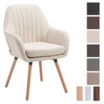 CLP Retro-Stuhl mit Armlehne FLORIAN, Stoff-Bezug, XL bis 160 kg, sesselförmiger Sitz, gepolstert, Sitzhöhe 53 cm Creme, Holzgestell Farbe: Natura