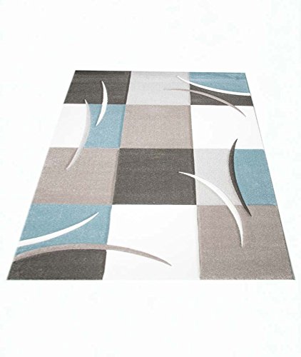 Designer Teppich Karo Pastell blau creme braun taupe Größe 80 x 300 cm