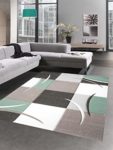 Designer Teppich Wohnzimmerteppich Karo Pastell mint grün ceme braun Größe 200 x 290 cm