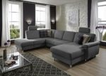 Eckcouch "Winstono" / Federkern Sofa mit Bettfunktion und verstellbarer Rückenlehne / Longchair rechts / Microfaser / Hellgrau / 317 x 220 x 88 (L x B x H)
