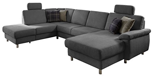 Eckcouch "Winstono" / Federkern Sofa mit Bettfunktion und verstellbarer Rückenlehne / Longchair rechts / Microfaser / Hellgrau / 317 x 220 x 88 (L x B x H)