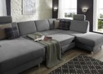 Federkern Couch "Winstono" / Polsterecke mit Schlaffunktion, Stauraum und Relaxfunktion / Longchair links / Microfaser / Hellgrau / 317 x 220 x 88 (L x B x H)