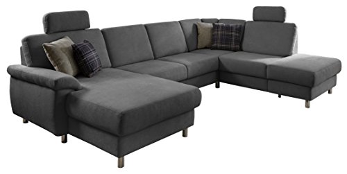 Federkern Couch "Winstono" / Polsterecke mit Schlaffunktion, Stauraum und Relaxfunktion / Longchair links / Microfaser / Hellgrau / 317 x 220 x 88 (L x B x H)