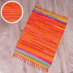 Flickenteppich handgewebter Teppich aus Baumwolle, stylischer und strapazierfähiger Fleckerlteppich in vielen verschiedenen modischen Ausführungen erhältlich (60 x 90cm / orange - coral)