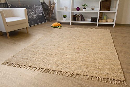 Handwebteppich Indira in Natur - Handweb Teppich aus 100% Baumwolle Fleckerl Waschbar, Größe: 120x180 cm