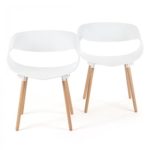 Makika Retro Stuhl Design Stuhl Esszimmerstühle Bürostuhl Wohnzimmerstühle Lounge Küchenstuhl Sitzgruppe 2er Set aus Kunststoff mit Rückenlehne MAYA in Weiß