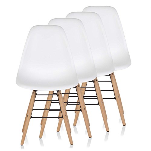 Makika Retro Stuhl Design Stuhl Esszimmerstühle Bürostuhl Wohnzimmerstühle Lounge Küchenstuhl Sitzgruppe 4er Set aus Kunststoff mit Rückenlehne BEEZ in Weiss