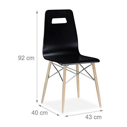 Relaxdays Design Stuhl 2-er Set ARVID, Holz, Esszimmer-Stuhl, modern, HxBxT: 92 x 43 x 40 cm, Retro, schwarz