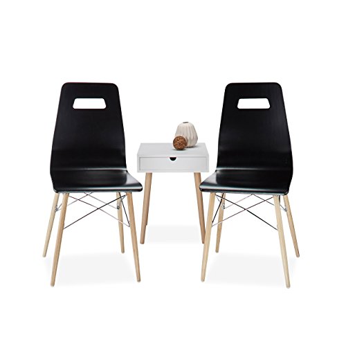 Relaxdays Design Stuhl 2-er Set ARVID, Holz, Esszimmer-Stuhl, modern, HxBxT: 92 x 43 x 40 cm, Retro, schwarz