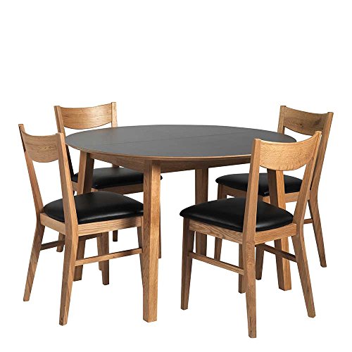 Runder Esstisch mit 4 Stühlen Eiche Schwarz (5-teilig) Pharao24