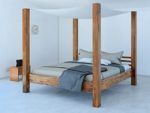 SAM® Design Himmelbett aus Akazien-Holz, Bett aus Massivholz inkl. Stoffhimmel, widerstandsfähige Oberfläche, Holzbett ist ein Unikat, Doppelbett, 180 x 200 cm