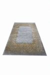 Teppich-Traum Designerteppich Moderner Teppich Wohnzimmerteppich Kurzflor Bordüre und Ornamente mit Konturenschnitt in Grau Beige Gold, Größe 80x150 cm