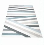 Teppich-Traum Designerteppich Moderner Teppich Wohnzimmerteppich Kurzflor Teppich mit Konturenschnitt Gestreift Grau Blau Weiß, Größe 160x20 cm