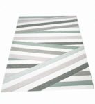 Teppich-Traum Designerteppich Moderner Teppich Wohnzimmerteppich Kurzflor Teppich mit Konturenschnitt Gestreift Pastellfarben Grün Grau Weiß, Größe 160x230 cm