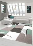 Teppich-Traum Designerteppich Moderner Teppich Wohnzimmerteppich Kurzflor Teppich mit Konturenschnitt Karo Muster Grau Grün Weiß, Größe 160x230 cm
