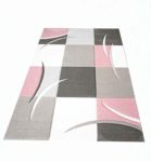 Teppich-Traum Designerteppich Moderner Teppich Wohnzimmerteppich Kurzflor Teppich mit Konturenschnitt Karo Muster Grau Rosa Weiß, Größe 80x150 cm
