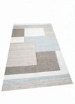 Teppich-Traum Designerteppich Moderner Teppich Wohnzimmerteppich Kurzflor Teppich mit Konturenschnitt Karo Muster Pastellfarben Grau Beige Blau, Größe 120x170 cm