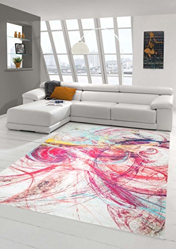 Teppich-Traum Designerteppich Moderner Teppich Wohnzimmerteppich mit Kreismuster Bunt in Rot Gelb Türkis, Größe 160x230 cm