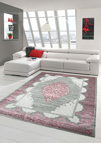 Teppich-Traum Wollteppich Designerteppich Moderner Teppich Wohnzimmerteppich Orientteppich mit Ornamente Meliert in Grau Rose, Größe 160x230 cm