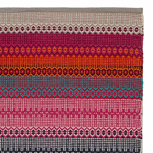 URBANARA Teppich "Aonla" - 100% Baumwolle, Pink/Grau/Türkis mit ethnischen Mustern - 140 x 200 cm Baumwollteppich fürs Wohnzimmer/Schlafzimmer/Kinderzimmer