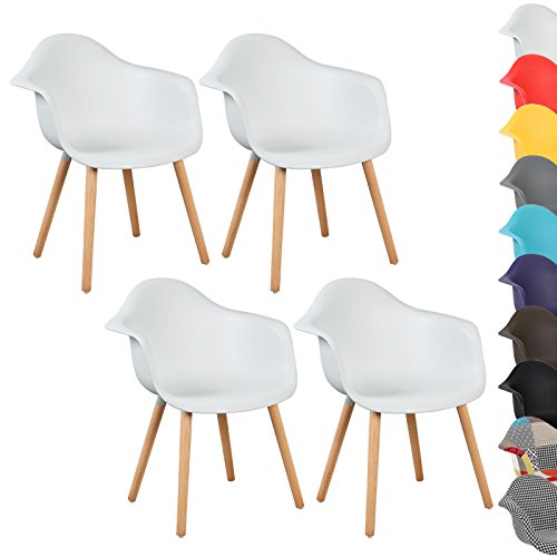 WOLTU® 4er Set Esszimmerstühle Küchenstuhl Design Stuhl Esszimmerstuhl mit Lehne Kunststoff Holz Neu Design Weiß BH37ws-4
