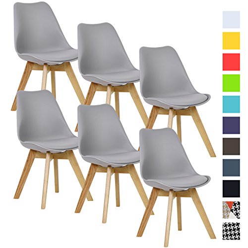 WOLTU® 6er Set Esszimmerstühle Küchenstuhl Design Stuhl Esszimmerstuhl Kunstleder Holz Neu Design Grau BH29gr-6