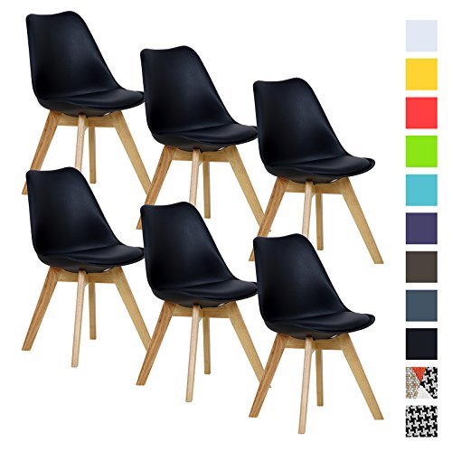 WOLTU® 6er Set Esszimmerstühle Küchenstuhl Design Stuhl Esszimmerstuhl Kunstleder Holz Neu Design Schwarz BH29sz-6
