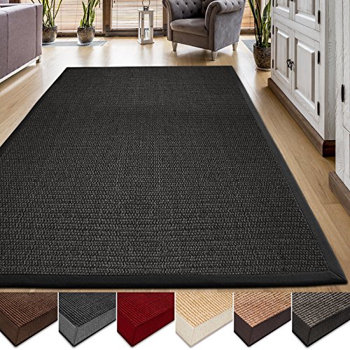 casa pura® Sisal Teppich aus Naturfasern | schwarz | mit Bordüre aus Baumwolle | pflegeleicht | Größe wählbar (160x230 cm)