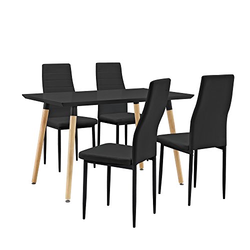 [en.casa] Esstisch / Esszimmertisch / Küchentisch (120x80cm) mit 4 Polster-Stühlen aus PU- Kunstleder schwarz - Essgruppe in Sparpaket