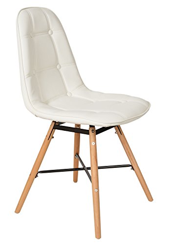 ts-ideen 1 x Lounge Stuhl Design Klassiker Sessel Retro 50er Jahre Barstuhl Küchenstuhl Esszimmerstuhl Kunstleder Sitz in Weiß Holz Buche