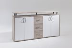 Cavadore Design Sideboard Porto / Moderne Kommode in Eiche sägerau foliert / Mit 4 Türen und 3 Schubladen Weiß / 150 x 85 x 35cm (B x H x T)