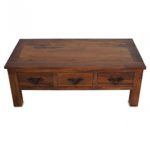Couchtisch Massiv-Holz Sheesham 120 x 60 cm Wohnzimmer-Tisch Braun geölt Beistelltisch Landhausstil 6x Schubladen