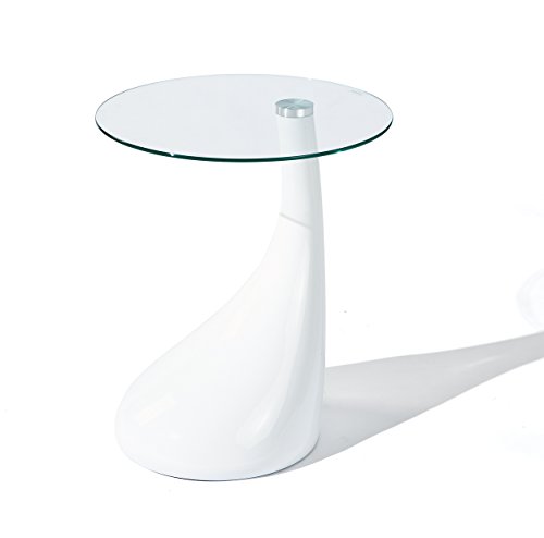 Design Beistelltisch 45 cm in Hochglanz weiß aus Glas Dekor wählbar, Farbe:Weiß