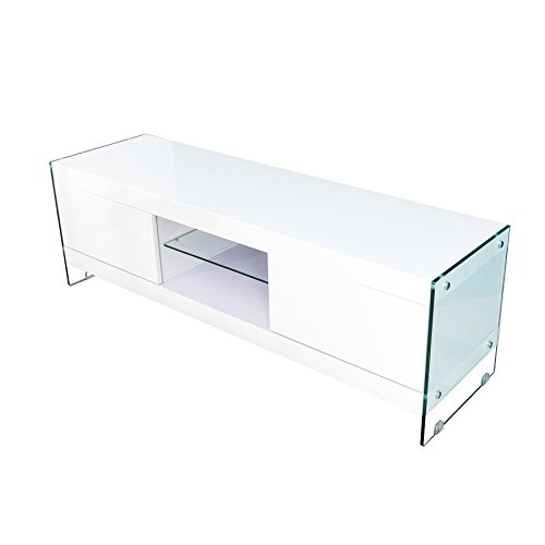 Design Lowboard FLOATING weiß hochglanz Glas Komposition TV-Board Fernsehtisch Fernsehschrank weiss