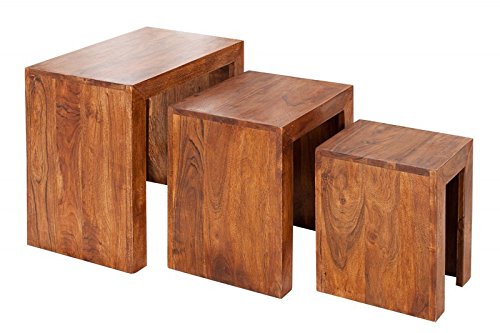 DuNord Design Beistelltisch Couchtisch MULTAN II 3er Set Akazie Massiv Massivholz Tisch Set