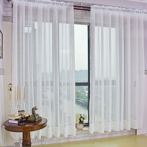 Kinlo® 2pcs lichtdurchlässig Vorhang Gardinenschals Schlaufenschal aus Polyester (145 * 245 Weiss)