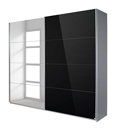 Rauch Schwebetürenschrank mit Spiegel 2-türig, Glaspaneele Schwarz, BxHxT 226x210x62 cm