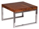 WOHNLING, Beistelltisch, WL1.309, Massiv-Holz Sheesham Wohnzimmer-Tisch mit Metallgestell Landhaus-Stil Couchtisch dunkelbraun