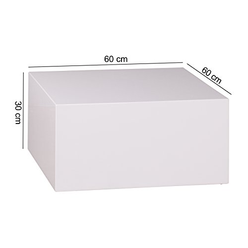 WOHNLING Couchtisch Mono-bloc MDF Holztisch weiß 60 cm breit Design Wohnzimmer-Tisch modern Beistelltisch quadratisch Cube Hochglanz Wohnzimmermöbel stylisch Lounge hochwertig Holztisch glönzend glatt