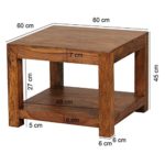 WOHNLING, Couchtisch, WL1.570, Massiv-Holz Sheesham 60 x 60 cm Wohnzimmer-Tisch Design dunkel-braun