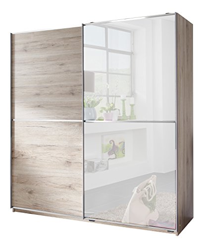 Wimex X11771 Schwebetürenschrank, Holz, san remo eiche nachbildung/ absetzungen spiegel und aufleistungen chrom, 180 x 64 x 198 cm