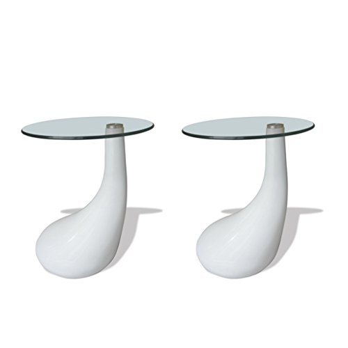 vidaXL 2 x Design Couchtisch LOUNGE TEAR weiß Beistelltisch Glas Tisch Glastisch 2