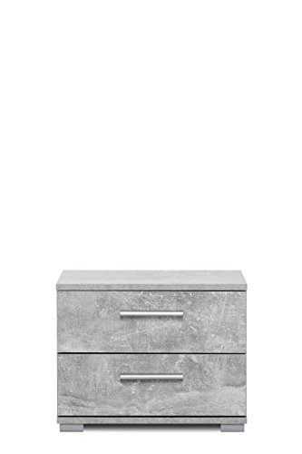 002359 Elora Beton grau Dekor Nachttisch Beistelltisch Nachtkommode mit 2 Schubladen Betonoptik ca. 45 x 35 x 34 cm