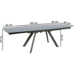 FineBuy Esszimmertisch NOAH 160 - 240 cm ausziehbar dunkelgrau Metall / Glas | Tisch für Esszimmer rechteckig | Küchentisch 6 - 10 Personen | Design Esstisch