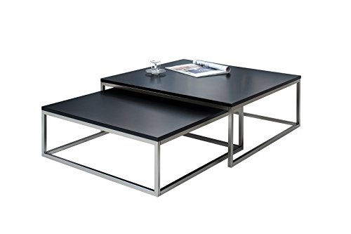 DuNord Design Couchtisch Beistelltisch 2er STAGE schwarz matt Chrom gebürstet Design Tisch Set