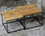 2er-Set Couchtisch Eiche Metall Beistelltisch Industiedesign loft vintage Sofatisch massiv Holz (Eiche natur)