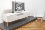 Tenzo 2273-001 Patch Designer TV-Bank, lackiert, Matt, Untergestell massiv, 56 x 179 x 47 cm, weiß / eiche